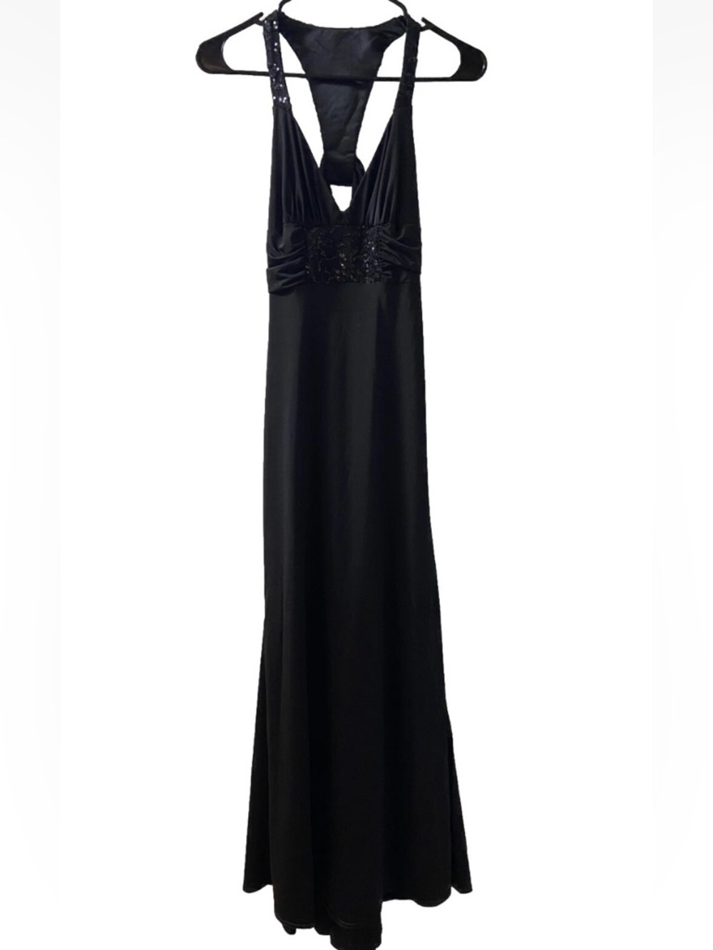 Vtg 90s Jessica McCLintock Gunne Sax Black Satin Rhinestone Gown 3 Prom dress